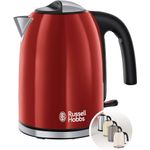 Electronice si Electrocasnice - Electrocasnice bucatarie - Preparare bauturi - Fierbatoare de apa - Fierbator Russell Hobbs Colours Plus+, 1.7L, 2400W, filtru calcar detasabil, indicator nivel apa, rosu - Infinity.ro