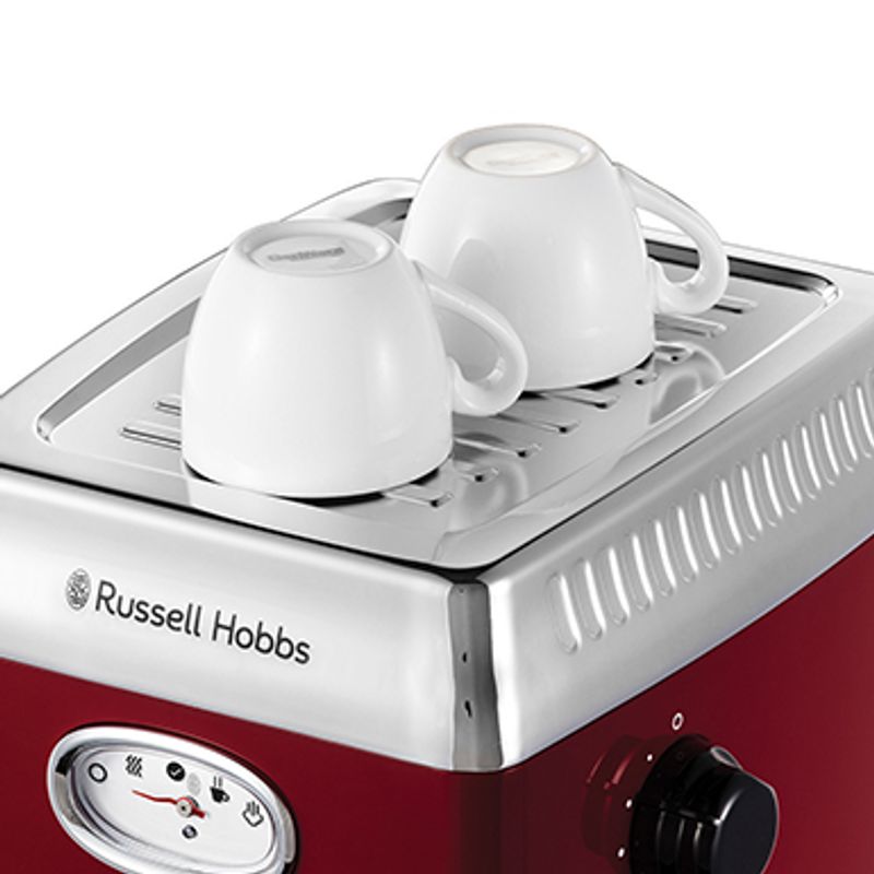Electronice si Electrocasnice - Electrocasnice bucatarie - Preparare bauturi - Espressoare - Espressor Russell Hobbs Retro Ribbon, 15 bar, rezervor 1.2L, spumare lapte, incalzire rapida, rosu - Infinity.ro
