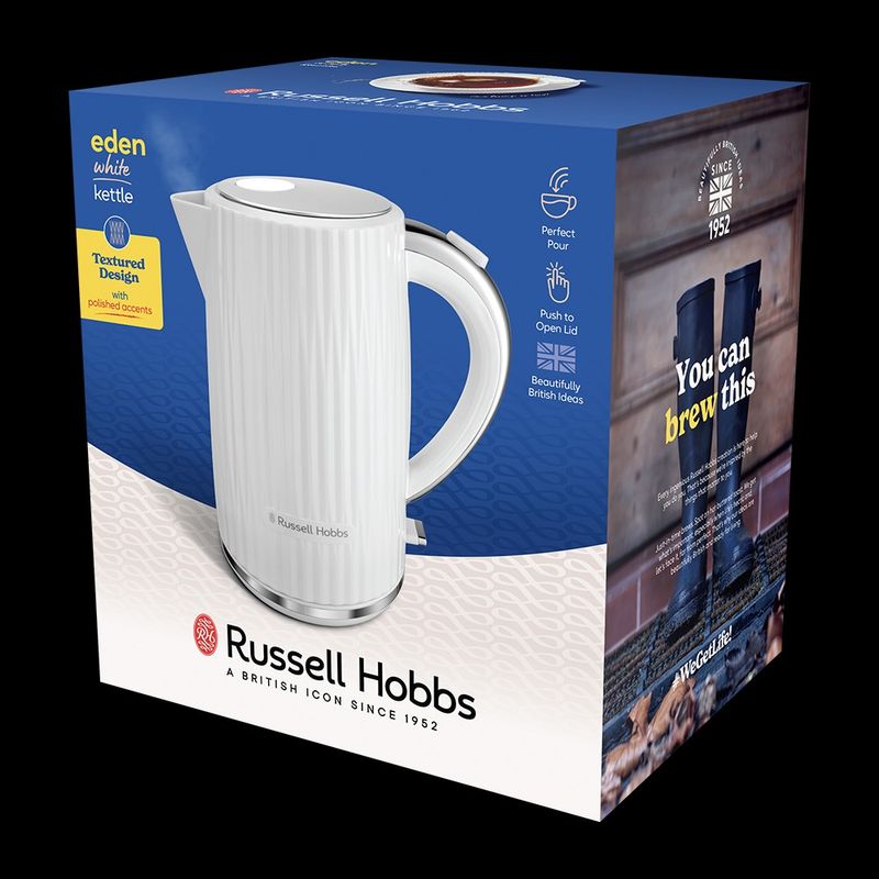 Electronice si Electrocasnice - Electrocasnice bucatarie - Preparare bauturi - Fierbatoare de apa - Fierbator Russell Hobbs Eden, 1.7L, 2400W, design modern, filtru calcar, indicator nivel apa, alb - Infinity.ro