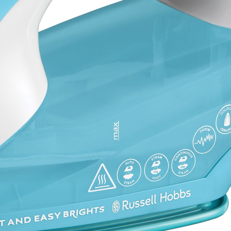 Electronice si Electrocasnice - Ingrijirea tesaturilor - Statii de calcat - Fier de calcat Russell Hobbs Light & Easy Brights, talpa ceramica cu balsam, abur 115g, abur continuu 35g, albastru - Infinity.ro