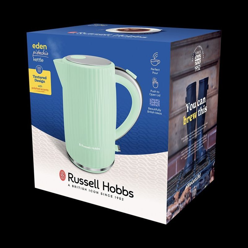 Electronice si Electrocasnice - Electrocasnice bucatarie - Preparare bauturi - Fierbatoare de apa - Fierbator Russell Hobbs Eden, 1.7L, 2400W, design modern, filtru calcar, indicator nivel apa, verde - Infinity.ro