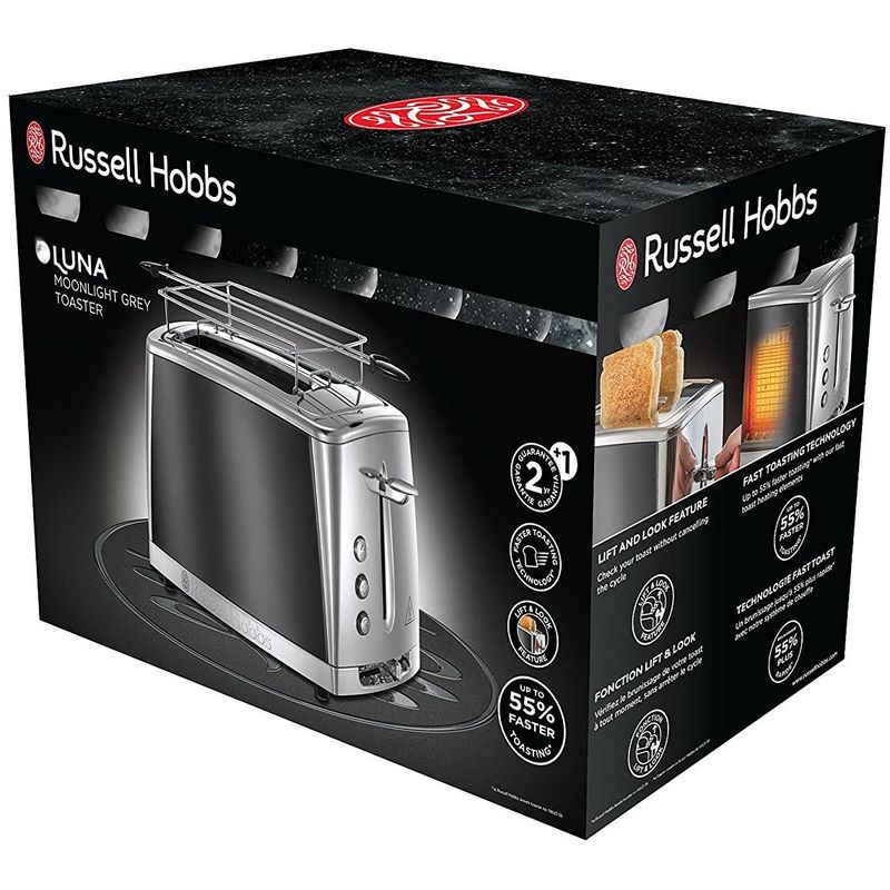 Electronice si Electrocasnice - Electrocasnice bucatarie - Preparare paine - Sandwich-maker - Prajitor de paine Russell Hobbs Luna, 2 fante, prajire rapida 55%, gratar chifle, tava firimituri detasabila, gri - Infinity.ro