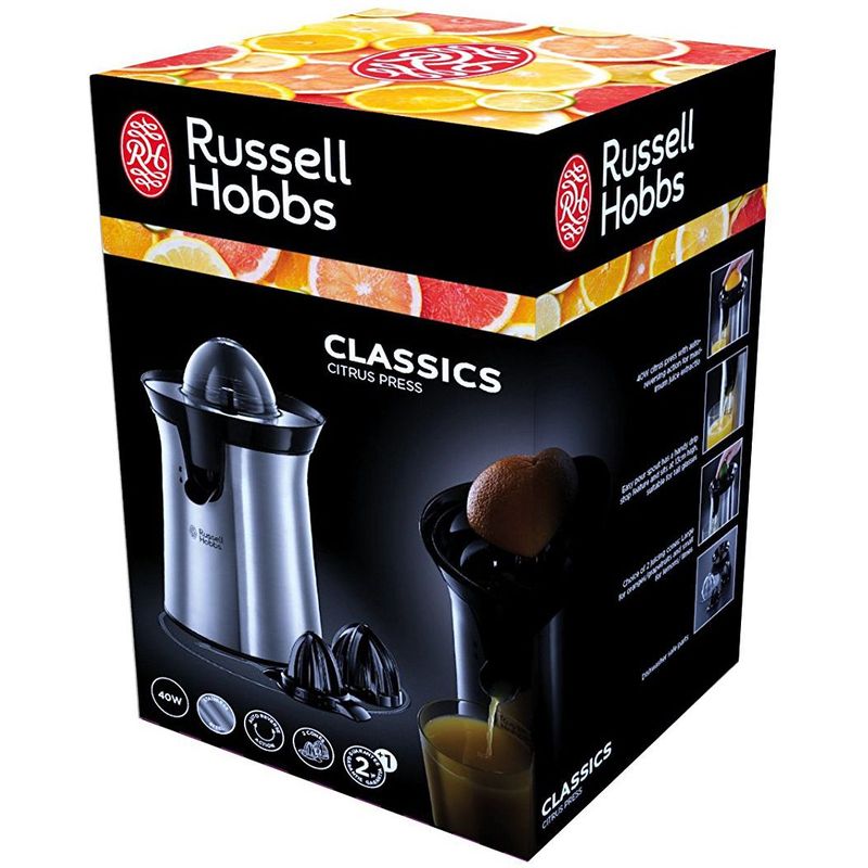 Electronice si Electrocasnice - Electrocasnice bucatarie - Preparare bauturi - Storcatoare de fructe - Storcator de citrice Russell Hobbs Classics, 2 conuri stoarcere, recipient detasabil, filtru pulpa, design clasic, alb - Infinity.ro