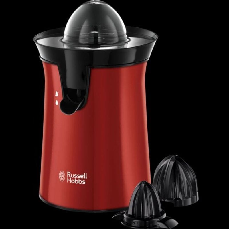 Electronice si Electrocasnice - Electrocasnice bucatarie - Preparare bauturi - Storcatoare de fructe - Storcator de citrice Russell Hobbs Colour Plus+, 2 conuri de stoarcere, recipient detasabil, filtru pulpa, rosu - Infinity.ro