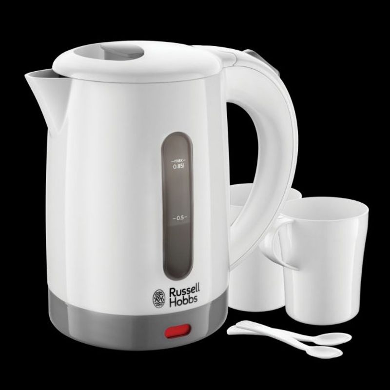 Electronice si Electrocasnice - Electrocasnice bucatarie - Preparare bauturi - Fierbatoare de apa - Fierbator compact de voiaj Russell Hobbs Travel, 0.5L, 500-700W, dual voltage, compatibil international, alb - Infinity.ro