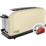 Electronice si Electrocasnice - Electrocasnice bucatarie - Preparare paine - Prajitoare de paine - Prajitor de paine cu fanta lunga Russell Hobbs Colours Plus+, 2 felii, tava firimituri detasabila, gratar chifle, crem - Infinity.ro