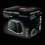Electronice si Electrocasnice - Electrocasnice bucatarie - Preparare paine - Sandwich-maker - Prajitor de paine Russell Hobbs Honeycomb, 2 fante, design fagure, gratar chifle, tava firimituri detasabila, negru - Infinity.ro