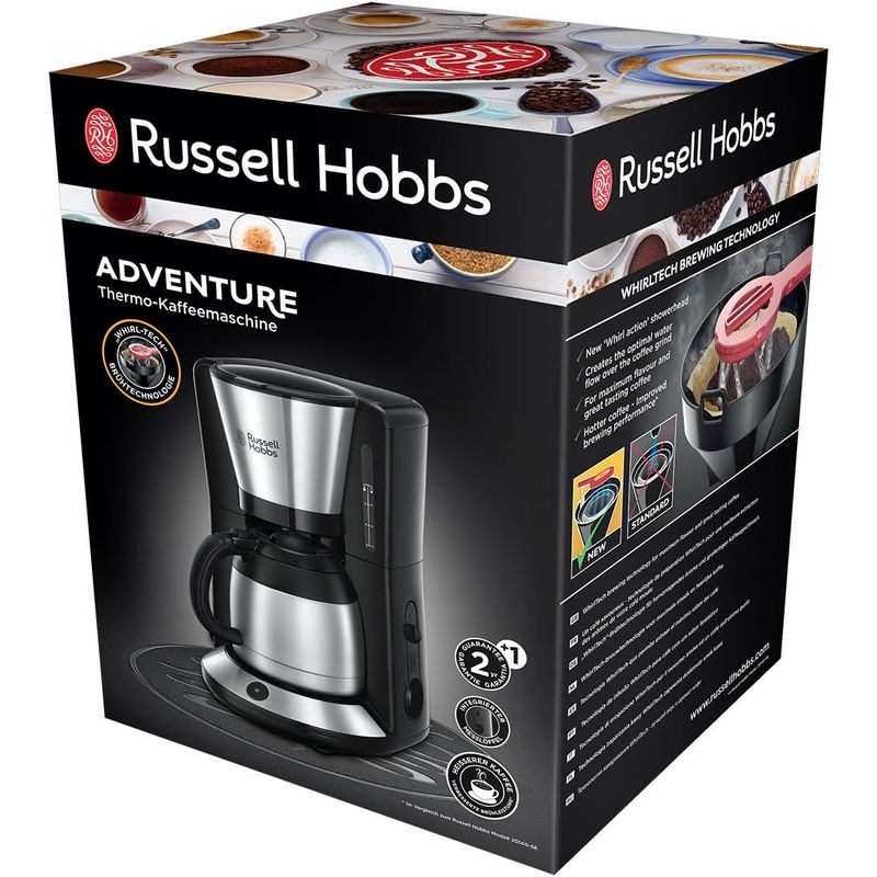 Electronice si Electrocasnice - Electrocasnice bucatarie - Preparare bauturi - Cafetiere - Cafetiera cu termos Russell Hobbs 24020-56 Adventure, 8 cani, 1.1L termos, WhirlTech, oprire automata, Inox/Negru - Infinity.ro