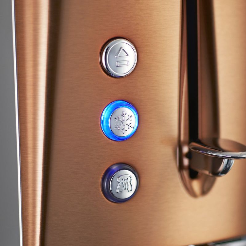 Electronice si Electrocasnice - Electrocasnice bucatarie - Preparare paine - Sandwich-maker - Prajitor de paine Russell Hobbs Luna, 2 fante, prajire rapida 55%, gratar chifle, tava firimituri detasabila, cupru - Infinity.ro