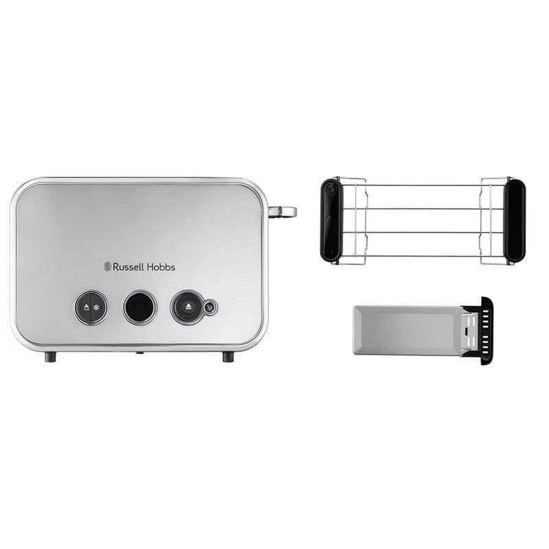 Electronice si Electrocasnice - Electrocasnice bucatarie - Preparare paine - Prajitoare de paine - Prajitor de paine Russell Hobbs Distinctions, 2 fante, gratar chifle, tava firimituri detasabila, design premium, titan - Infinity.ro