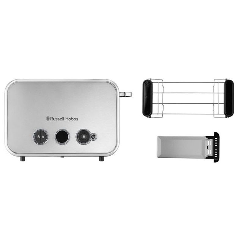 Electronice si Electrocasnice - Electrocasnice bucatarie - Preparare paine - Prajitoare de paine - Prajitor de paine Russell Hobbs Distinctions, 2 fante, gratar chifle, tava firimituri detasabila, design premium, titan - Infinity.ro