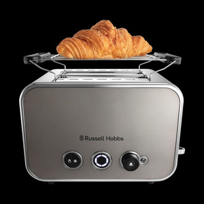 Electronice si Electrocasnice - Electrocasnice bucatarie - Preparare paine - Prajitoare de paine - Prajitor de paine Russell Hobbs Distinctions, 2 fante, gratar chifle, tava firimituri detasabila, design premium, titan - Infinity.ro