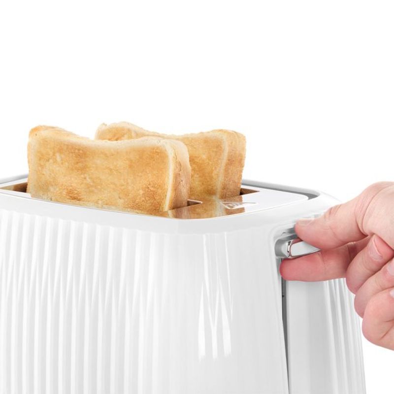 Electronice si Electrocasnice - Electrocasnice bucatarie - Preparare paine - Sandwich-maker - Prajitor de paine Russell Hobbs Eden, 2 fante, gratar chifle, tava firimituri detasabila, design modern, alb - Infinity.ro