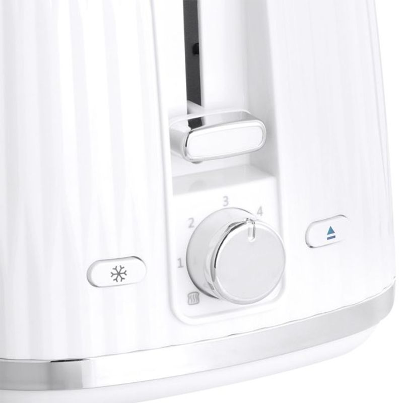 Electronice si Electrocasnice - Electrocasnice bucatarie - Preparare paine - Sandwich-maker - Prajitor de paine Russell Hobbs Eden, 2 fante, gratar chifle, tava firimituri detasabila, design modern, alb - Infinity.ro