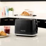 Electronice si Electrocasnice - Electrocasnice bucatarie - Preparare paine - Sandwich-maker - Prajitor de paine Russell Hobbs Eden, 2 fante, gratar chifle, tava firimituri detasabila, design modern, negru - Infinity.ro