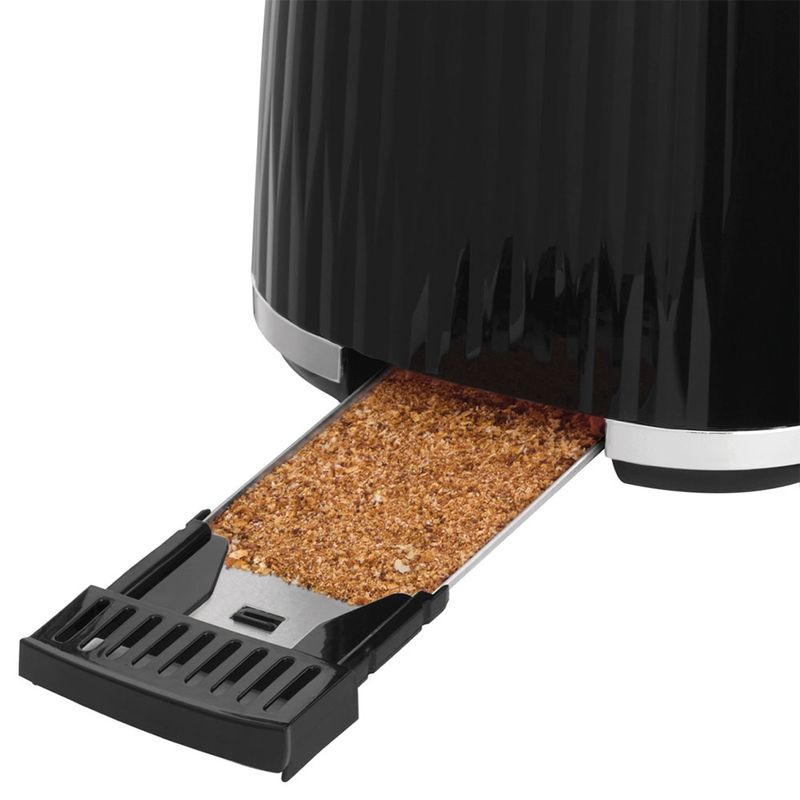 Electronice si Electrocasnice - Electrocasnice bucatarie - Preparare paine - Sandwich-maker - Prajitor de paine Russell Hobbs Eden, 2 fante, gratar chifle, tava firimituri detasabila, design modern, negru - Infinity.ro