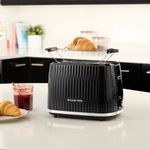 Electronice si Electrocasnice - Electrocasnice bucatarie - Preparare paine - Sandwich-maker - Prajitor de paine Russell Hobbs Eden, 2 fante, gratar chifle, tava firimituri detasabila, design modern, negru - Infinity.ro