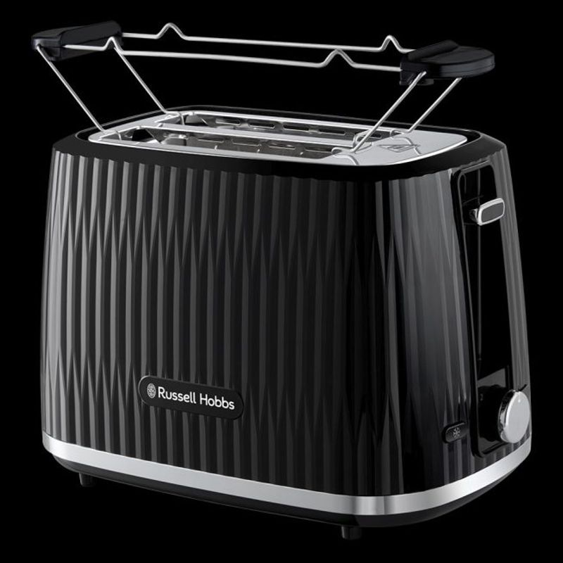 Electronice si Electrocasnice - Electrocasnice bucatarie - Preparare paine - Sandwich-maker - Prajitor de paine Russell Hobbs Eden, 2 fante, gratar chifle, tava firimituri detasabila, design modern, negru - Infinity.ro