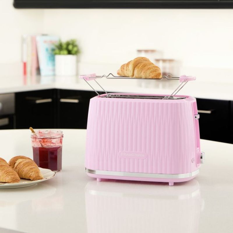 Electronice si Electrocasnice - Electrocasnice bucatarie - Preparare paine - Sandwich-maker - Prajitor de paine Russell Hobbs Eden, 2 fante, gratar chifle, tava firimituri detasabila, design modern, roz - Infinity.ro
