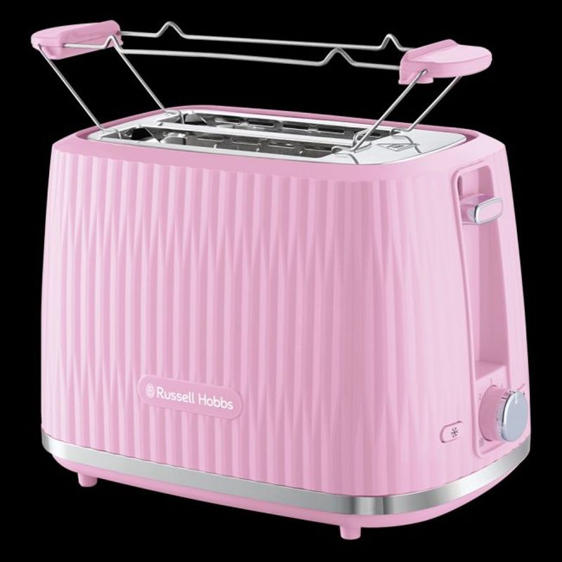 Electronice si Electrocasnice - Electrocasnice bucatarie - Preparare paine - Sandwich-maker - Prajitor de paine Russell Hobbs Eden, 2 fante, gratar chifle, tava firimituri detasabila, design modern, roz - Infinity.ro