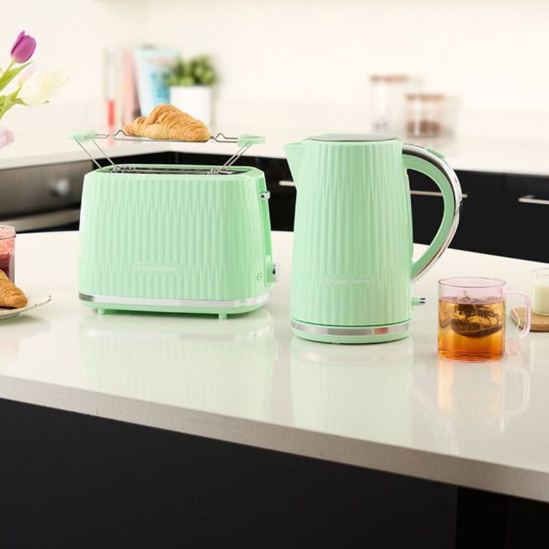 Electronice si Electrocasnice - Electrocasnice bucatarie - Preparare paine - Sandwich-maker - Prajitor de paine Russell Hobbs Eden, 2 fante, gratar chifle, tava firimituri detasabila, design modern, verde - Infinity.ro