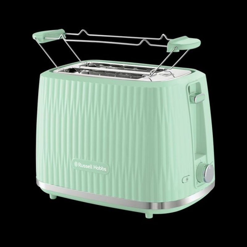 Electronice si Electrocasnice - Electrocasnice bucatarie - Preparare paine - Sandwich-maker - Prajitor de paine Russell Hobbs Eden, 2 fante, gratar chifle, tava firimituri detasabila, design modern, verde - Infinity.ro