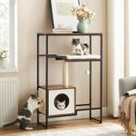Petshop - Accesorii petshop - Jucarii animale - Ansambluri de joaca - Mobilier 2 in 1 pisici cu pestera si rafturi decorative, PAL otel plus sisal, max 30 kg, 74x34x114 cm, maro vintage - Infinity.ro