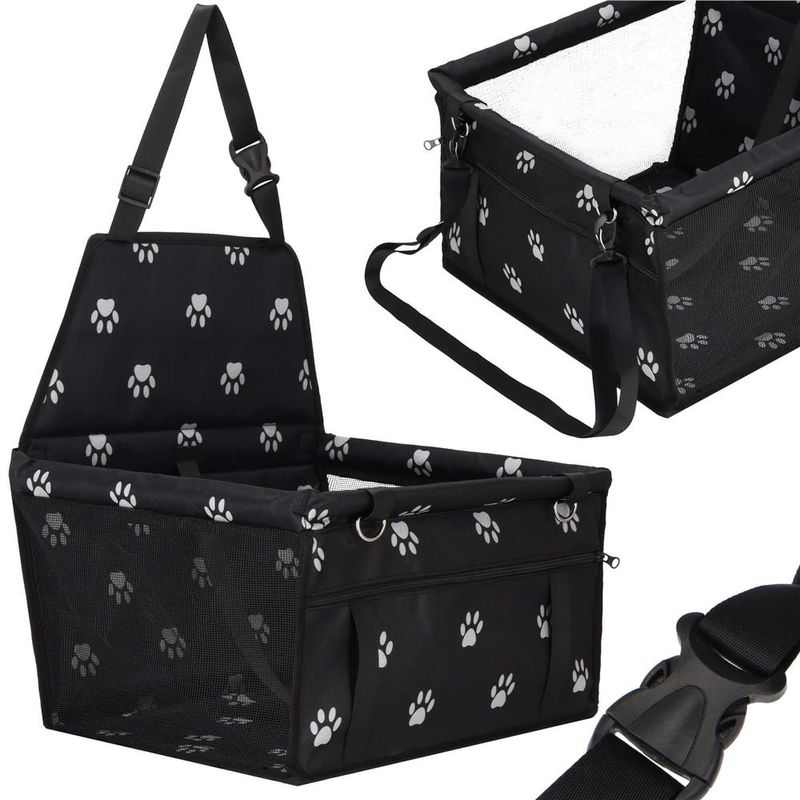 Petshop - Accesorii petshop - Culcusuri si custi - Genti si articole transport - Geanta auto transport animale companie caini pisici poliester, 40x43x30 cm, pliabila, negru - Infinity.ro