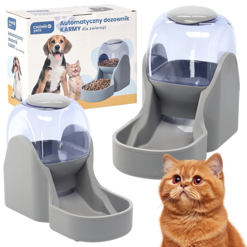 Petshop - Accesorii petshop - Castroane si adapatori - Dispenser automat hrana caini pisici gravitational 3800 ml, 35x17x29 cm, dozare automata, gri - Infinity.ro