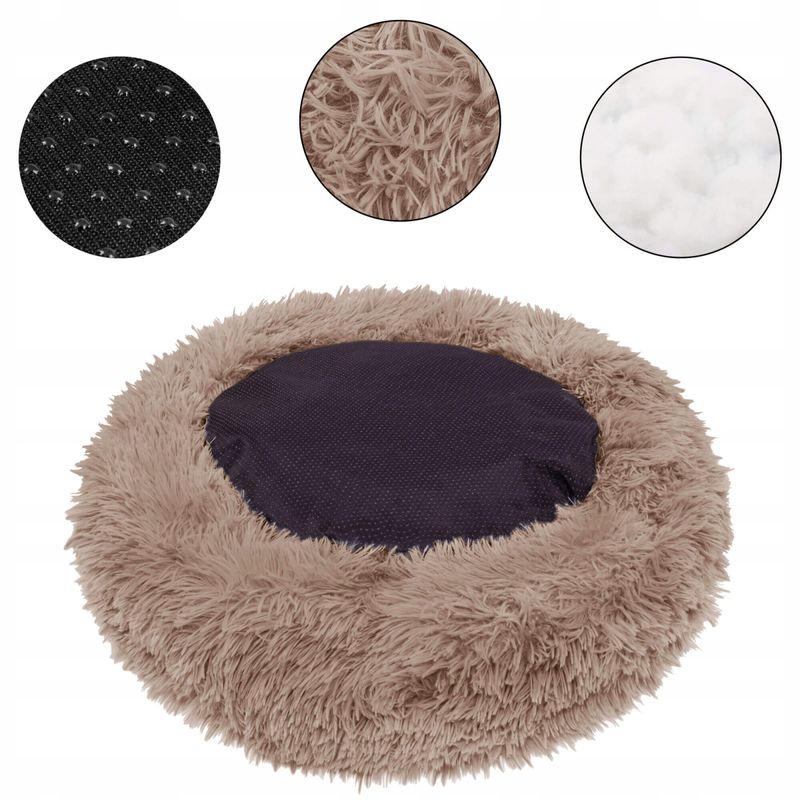 Petshop - Accesorii petshop - Culcusuri si custi - Culcusuri si saltele - Pat pufos caini pisici husa detasabila lavabila rotund, 80 cm diametru, anti-alunecare, maro deschis - Infinity.ro