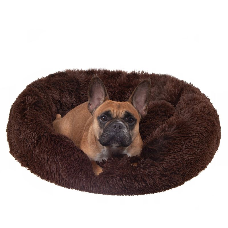 Petshop - Accesorii petshop - Culcusuri si custi - Culcusuri si saltele - Pat pufos caini pisici husa detasabila lavabila rotund, 80 cm diametru, anti-alunecare, maro - Infinity.ro