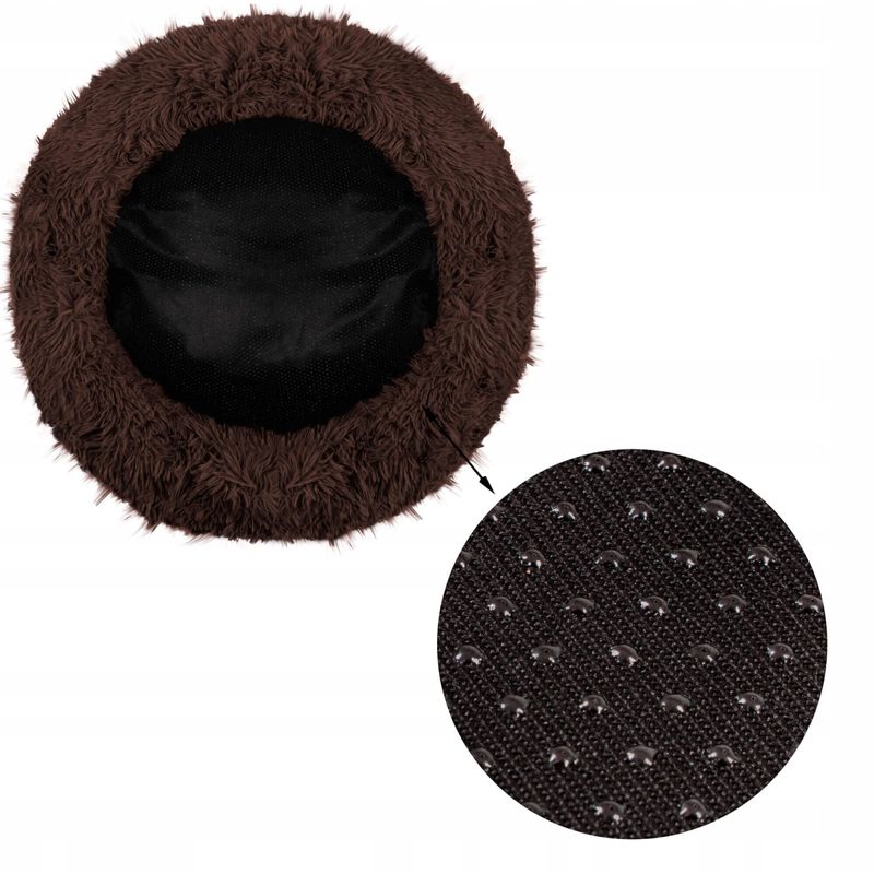 Petshop - Accesorii petshop - Culcusuri si custi - Culcusuri si saltele - Pat pufos caini pisici husa detasabila lavabila rotund, 80 cm diametru, anti-alunecare, maro - Infinity.ro