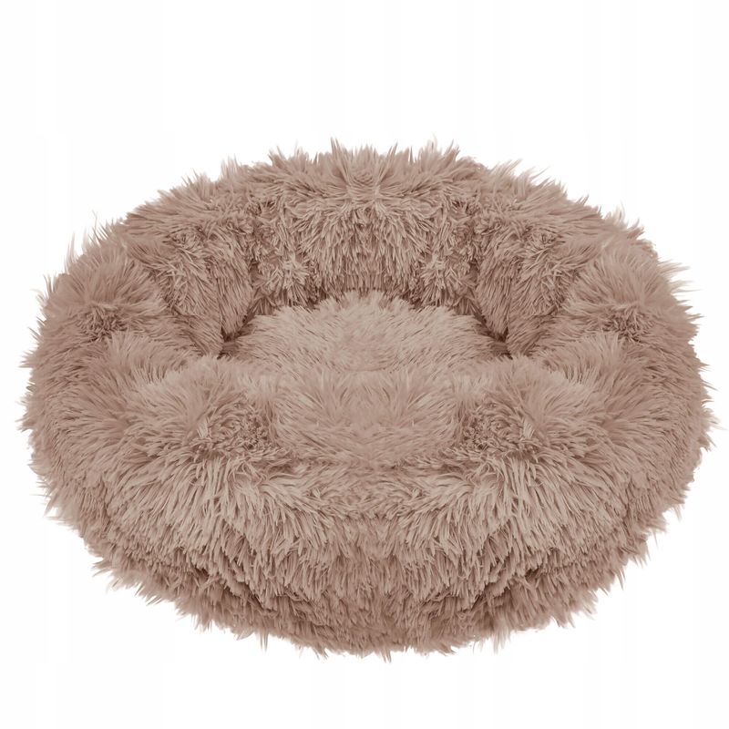 Petshop - Accesorii petshop - Culcusuri si custi - Culcusuri si saltele - Pat pufos caini pisici husa detasabila lavabila rotund, 80 cm diametru, anti-alunecare, maro deschis - Infinity.ro