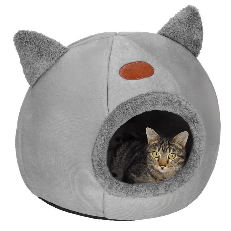 Petshop - Accesorii petshop - Culcusuri si custi - Culcusuri si saltele - Patut pisici caini moale pufos antiderapant perna detasabila, 37x31x36 cm, confort, gri - Infinity.ro