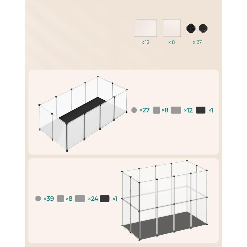 Petshop - Accesorii petshop - Culcusuri si custi - Tarcuri si colivii - Tarc animale mici modular plastic transparent, placi baza si covoras impermeabil detasabil, - Infinity.ro