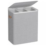 Market - Spalare si intretinere rufe - Uscatoare de rufe si accesorii - Cos rufe cu 3 compartimente si capac, saci detasabili cu maner, 190 litri, 64x40x75 cm, gri - Infinity.ro