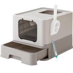 Petshop - Ingrijire si Igiena - Litiere si accesorii - Litiere acoperite - Litiera pisici cu capac tava extensibila maxim 15 kg, 54x43x38 cm, design igienic, gri - Infinity.ro