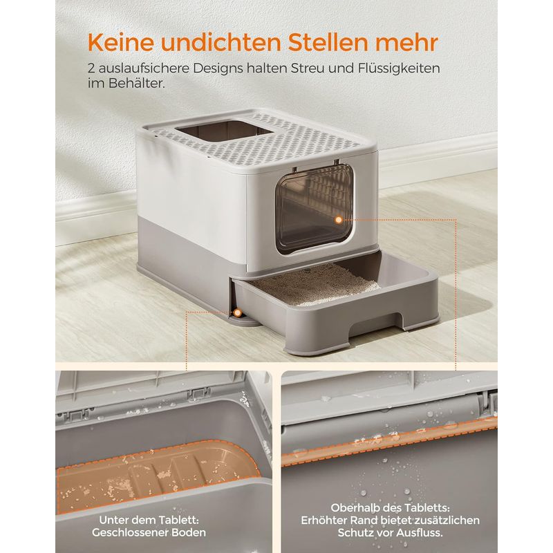 Petshop - Ingrijire si Igiena - Litiere si accesorii - Litiere acoperite - Litiera pisici cu capac tava extensibila maxim 15 kg, 54x43x38 cm, design igienic, gri - Infinity.ro