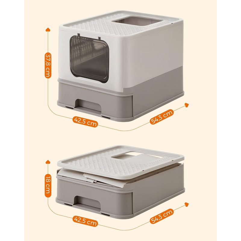 Petshop - Ingrijire si Igiena - Litiere si accesorii - Litiere acoperite - Litiera pisici cu capac tava extensibila maxim 15 kg, 54x43x38 cm, design igienic, gri - Infinity.ro