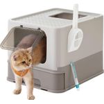 Petshop - Ingrijire si Igiena - Litiere si accesorii - Litiere acoperite - Litiera pisici cu capac tava extensibila maxim 15 kg, 54x43x38 cm, design igienic, gri - Infinity.ro