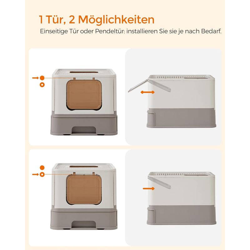 Petshop - Ingrijire si Igiena - Litiere si accesorii - Litiere acoperite - Litiera pisici cu capac tava extensibila maxim 15 kg, 54x43x38 cm, design igienic, gri - Infinity.ro