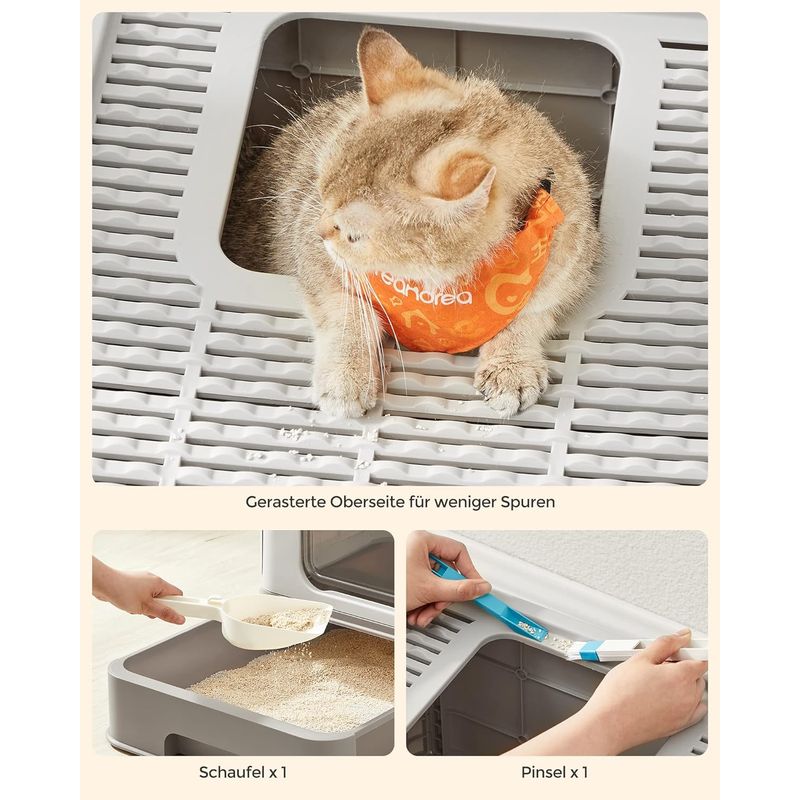 Petshop - Ingrijire si Igiena - Litiere si accesorii - Litiere acoperite - Litiera pisici cu capac tava extensibila maxim 15 kg, 54x43x38 cm, design igienic, gri - Infinity.ro