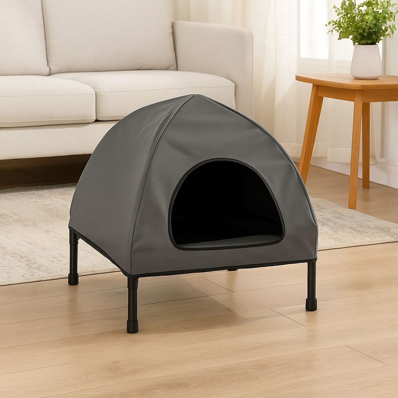 Petshop - Accesorii petshop - Culcusuri si custi - Culcusuri si saltele - Casuta cu pat pentru caini si pisici, cu acoperis detasabil si baza ventilata, 54x44x60 cm, negru - Infinity.ro