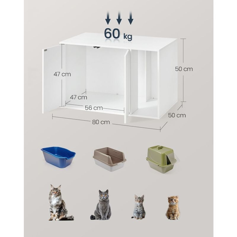 Petshop - Ingrijire si Igiena - Litiere si accesorii - Litiere acoperite - Dulap litiera pisici montaj rapid fara scule pal minimalist, 80x50x50 cm, spatiu generos, alb - Infinity.ro