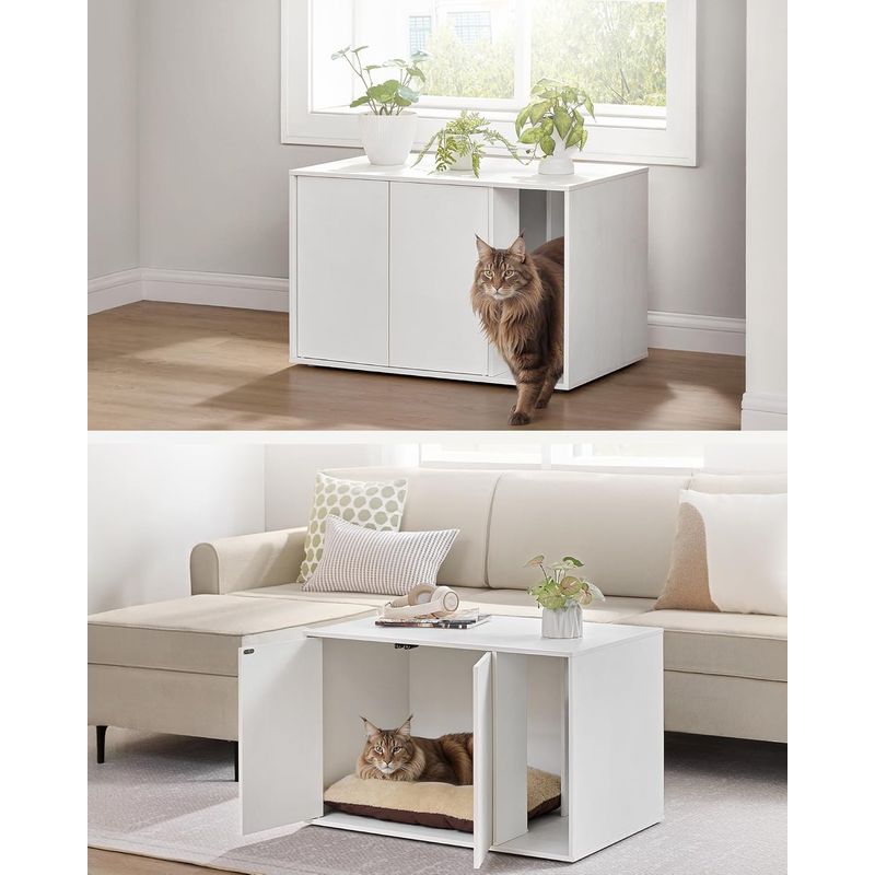 Petshop - Ingrijire si Igiena - Litiere si accesorii - Litiere acoperite - Dulap litiera pisici montaj rapid fara scule pal minimalist, 80x50x50 cm, spatiu generos, alb - Infinity.ro