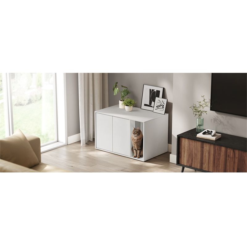 Petshop - Ingrijire si Igiena - Litiere si accesorii - Litiere acoperite - Dulap litiera pisici montaj rapid fara scule pal minimalist, 80x50x50 cm, spatiu generos, alb - Infinity.ro