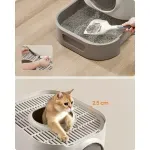 Petshop - Ingrijire si Igiena - Litiere si accesorii - Litiere acoperite - Litiera pisici xxl cu capac tava extensibila accesorii, 54x43x40 cm, design igienic, gri deschis - Infinity.ro