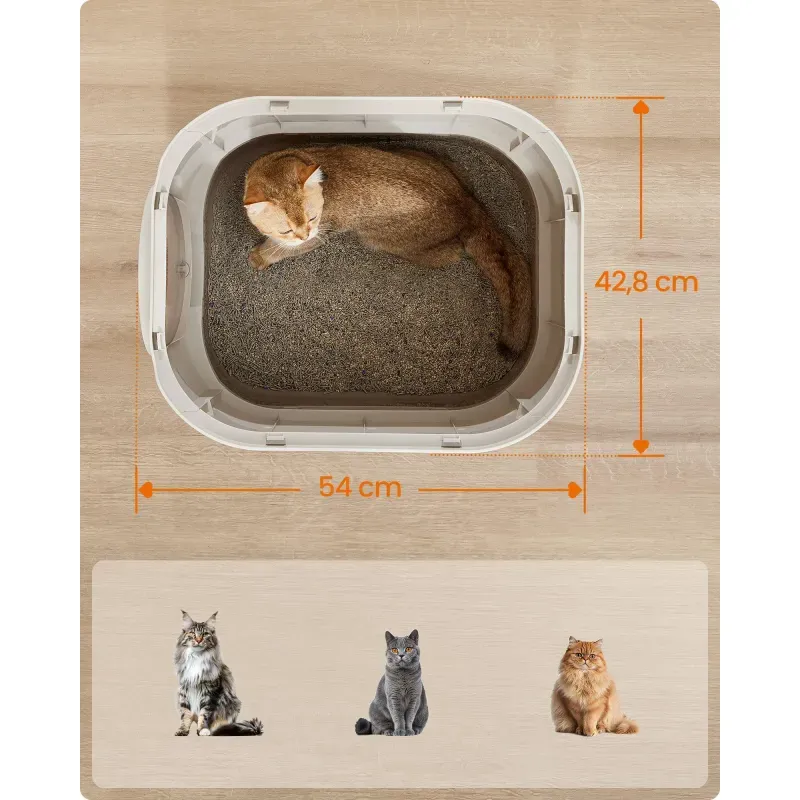 Petshop - Ingrijire si Igiena - Litiere si accesorii - Litiere acoperite - Litiera pisici xxl cu capac tava extensibila accesorii, 54x43x40 cm, design igienic, gri deschis - Infinity.ro