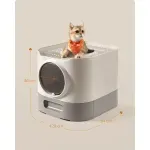 Petshop - Ingrijire si Igiena - Litiere si accesorii - Litiere acoperite - Litiera pisici xxl cu capac tava extensibila accesorii, 54x43x40 cm, design igienic, gri deschis - Infinity.ro