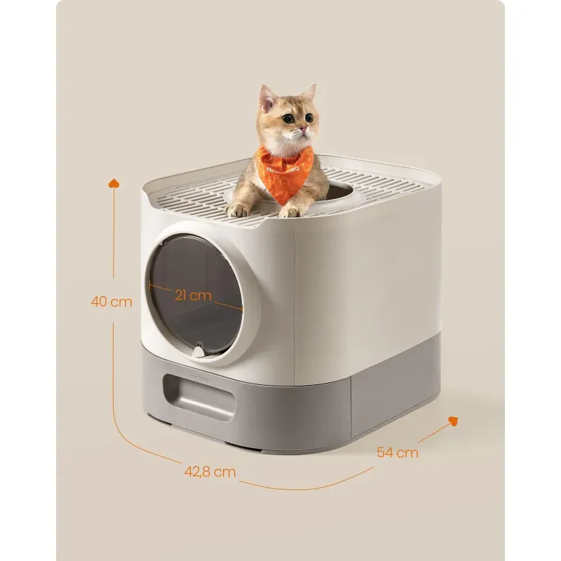 Petshop - Ingrijire si Igiena - Litiere si accesorii - Litiere acoperite - Litiera pisici xxl cu capac tava extensibila accesorii, 54x43x40 cm, design igienic, gri deschis - Infinity.ro